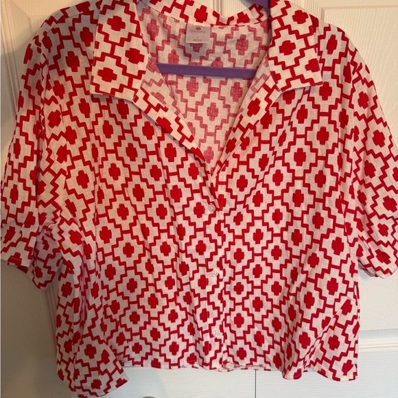 Shade & Shore Red and White Button Down swim shirt - Picture 1 of 5